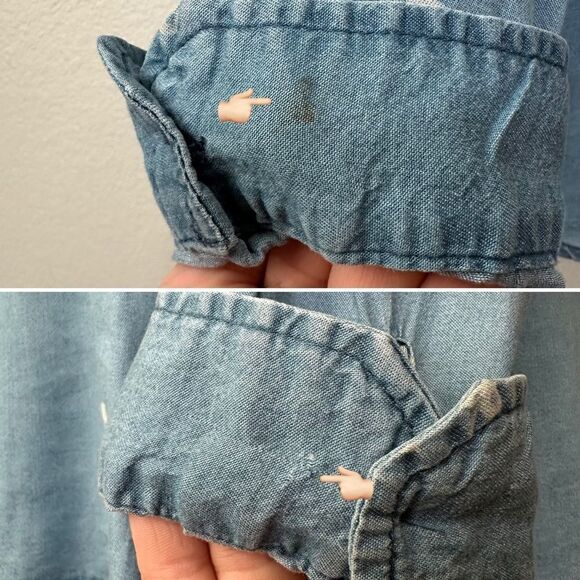 Life Style 100% Tencel Chambray Anchor Quarter Button Top - Picture 11 of 12